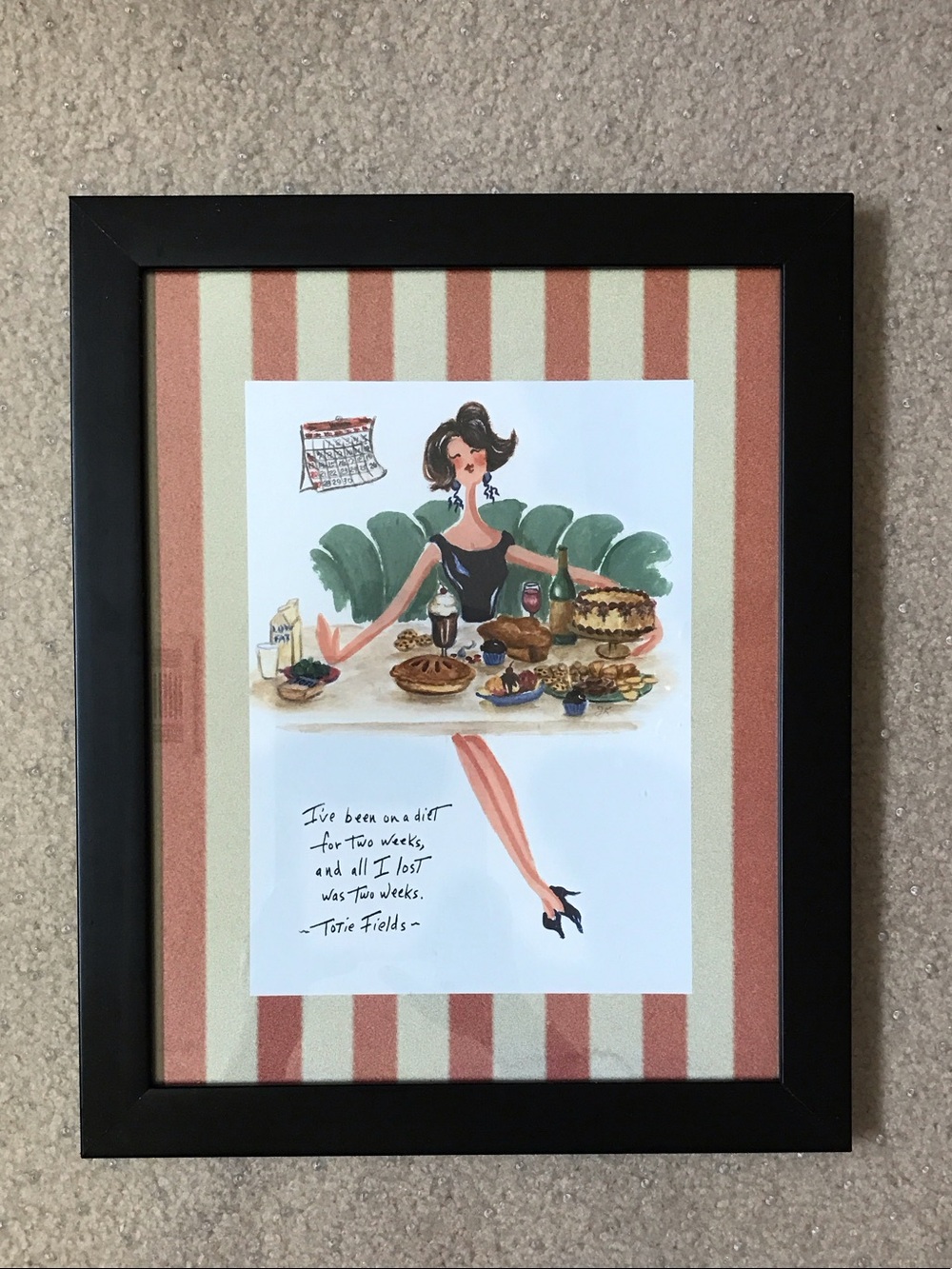 Framed Home Art Print with Black Frame and Coral Stripe Mat